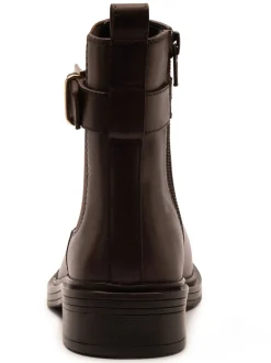 Off The Hook Brown Tiana Leather Chelsea Buckle Ankle Boots