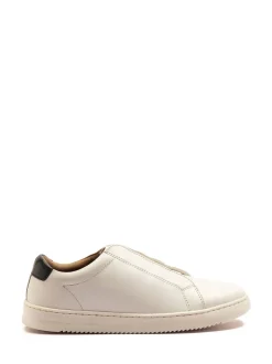Off The Hook White Evers Leather Slip-On Sneakers with Elastic Lacing