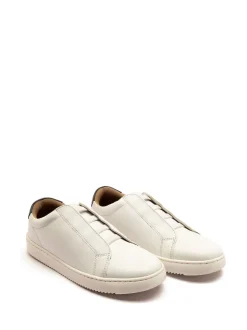 Off The Hook White Evers Leather Slip-On Sneakers with Elastic Lacing