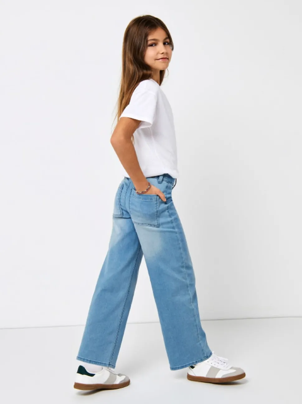 ONLY Blue Wide Leg Stretch Adjustable Waist Jeans
