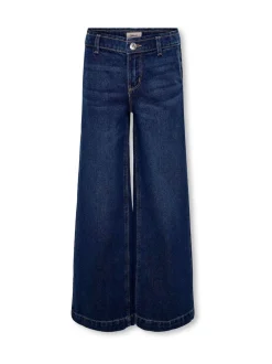 ONLY KIDS Blue 100% Cotton Wide Leg Jeans with Adjustable Waist