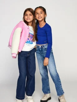 ONLY KIDS Blue 100% Cotton Wide Leg Jeans with Adjustable Waist