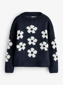 ONLY KIDS Blue Knitted Floral Jumper