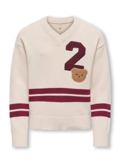 ONLY KIDS Cream Varsity V-Neck Jumper