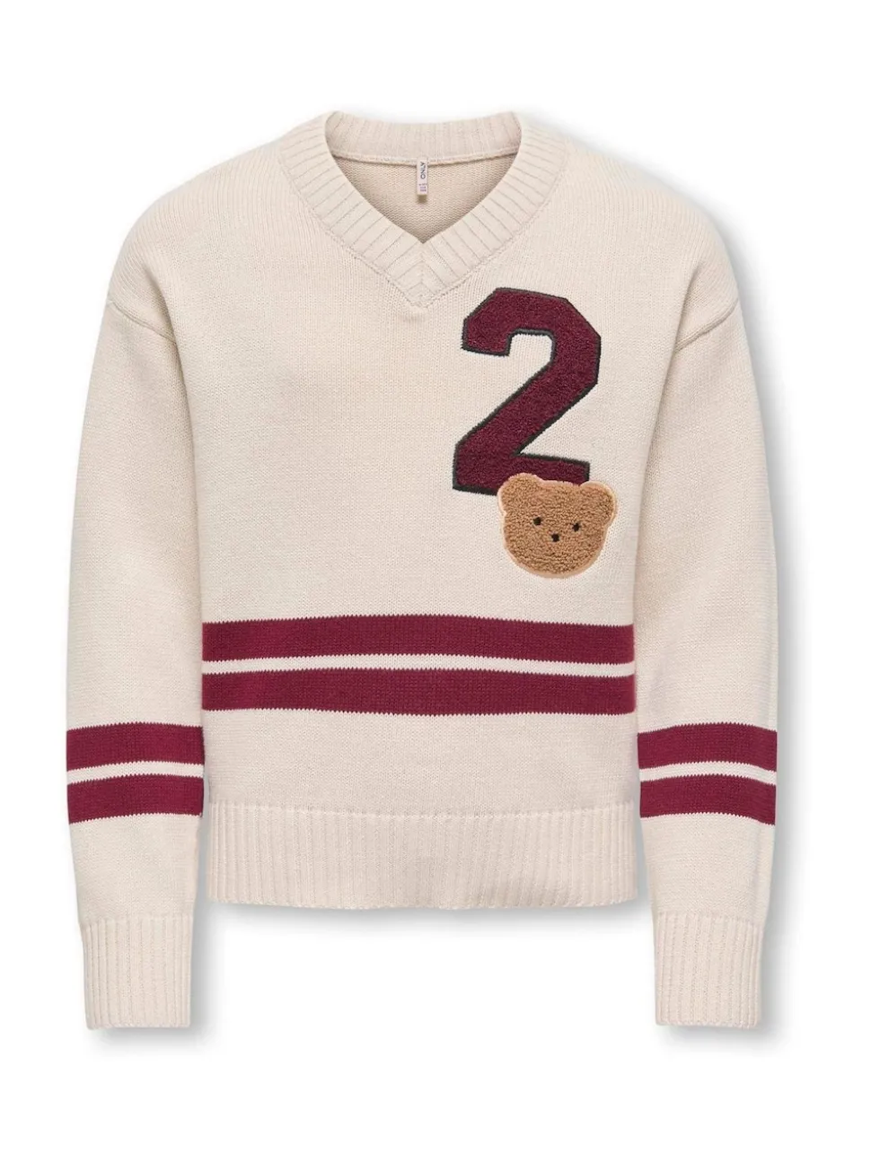 ONLY KIDS Cream Varsity V-Neck Jumper