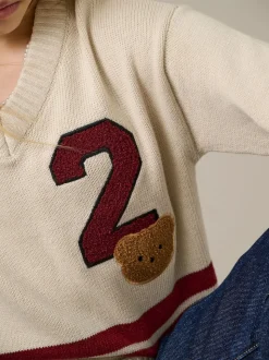ONLY KIDS Cream Varsity V-Neck Jumper