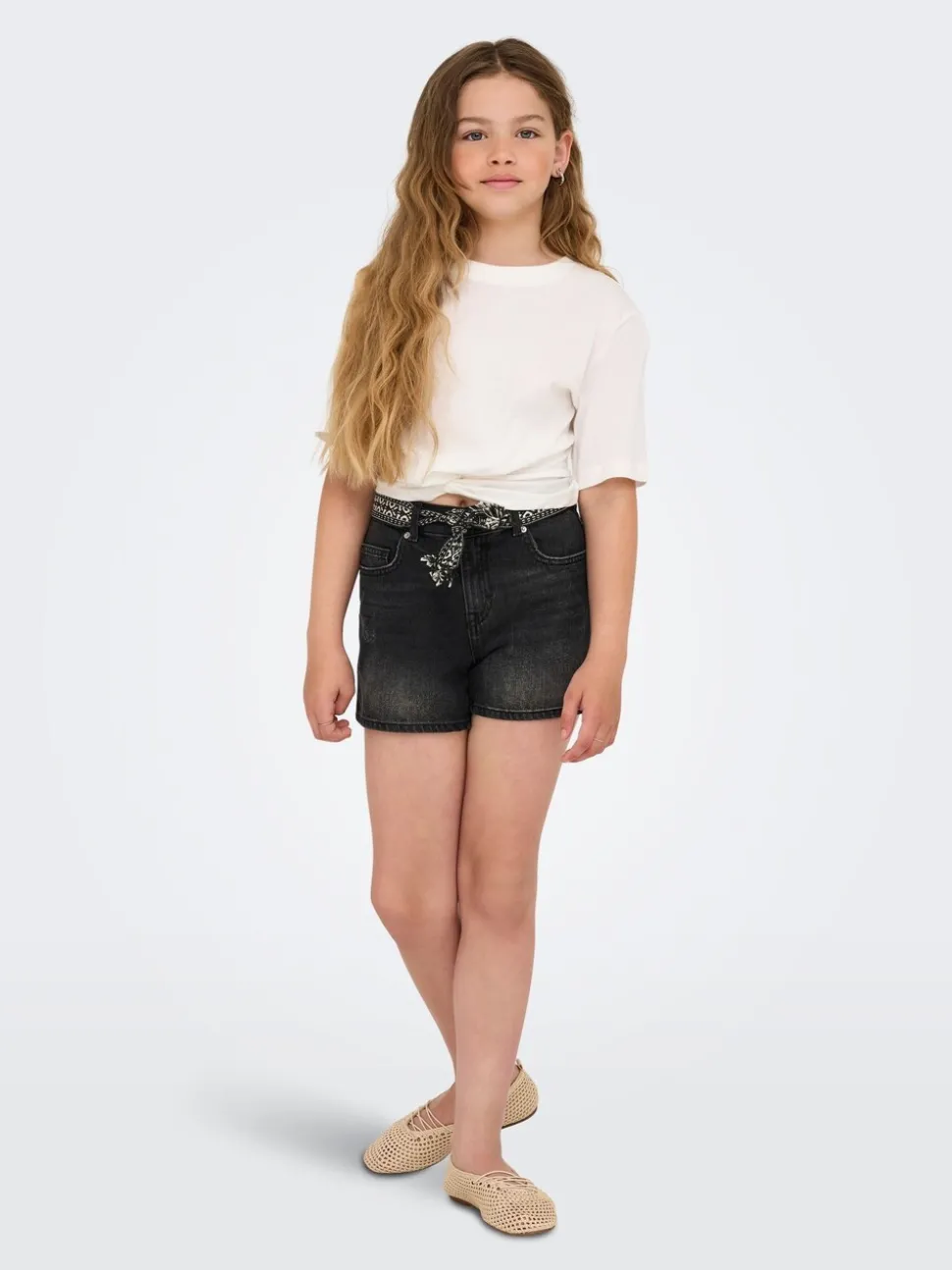 ONLY KIDS Denim Black Shorts With Belt