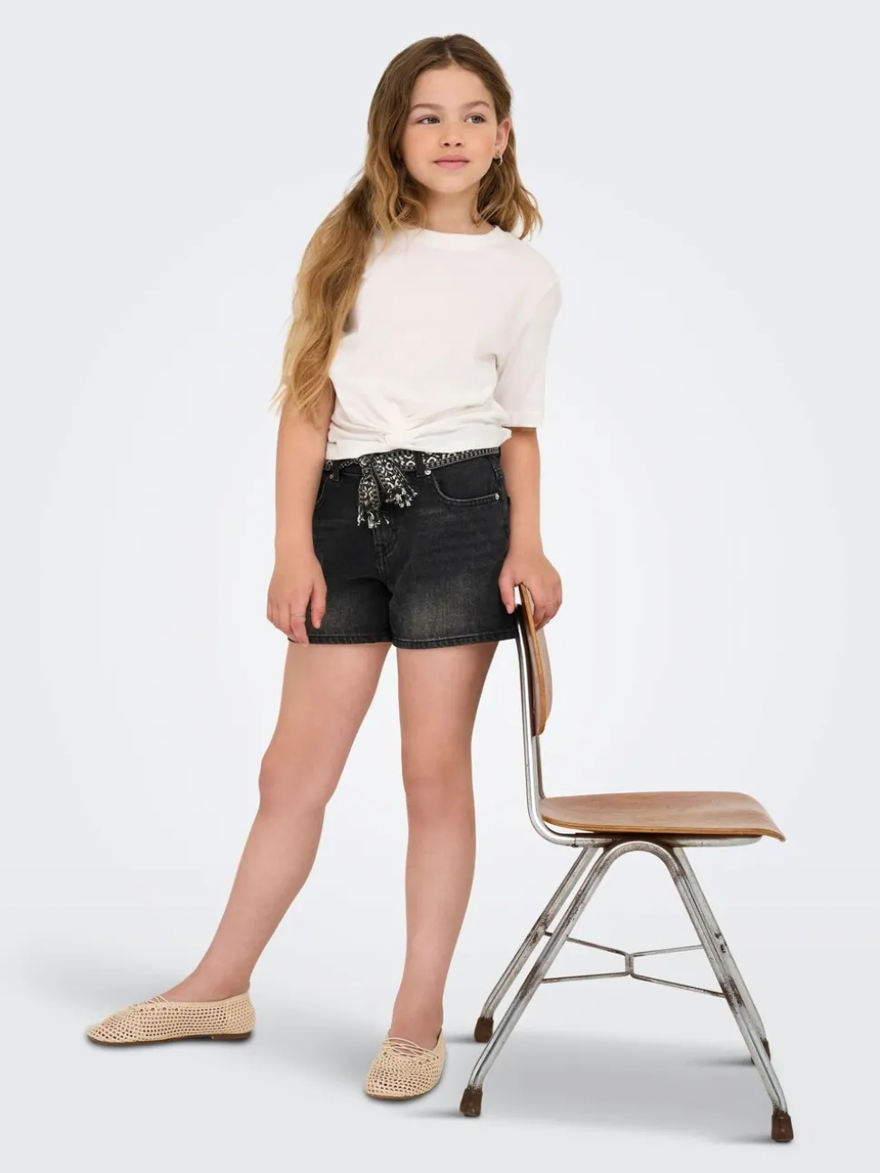 ONLY KIDS Denim Black Shorts With Belt