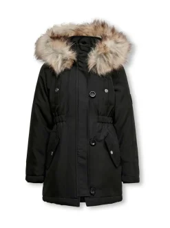 ONLY KIDS Faux Fur Trim Parka Black Coat