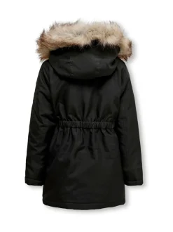 ONLY KIDS Faux Fur Trim Parka Black Coat