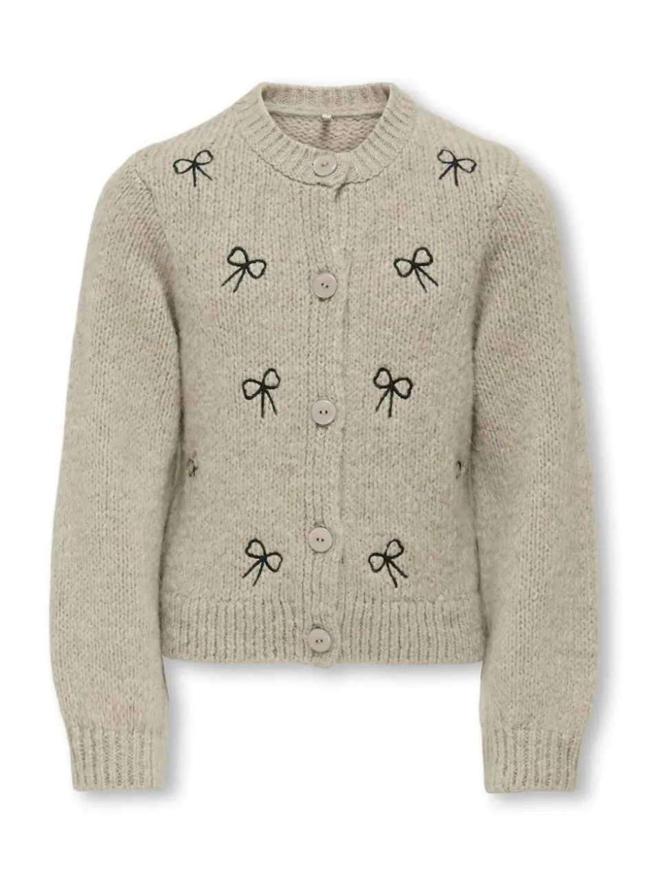 ONLY KIDS Grey Round Neck Bow Detail Cardigan