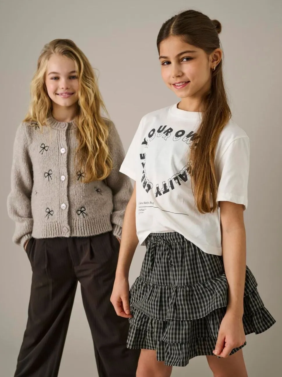 ONLY KIDS Grey Round Neck Bow Detail Cardigan