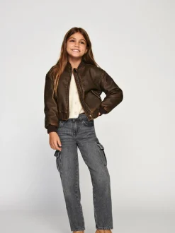 ONLY KIDS Grey Wide Leg Cargo Jeans with Adjustable Waist