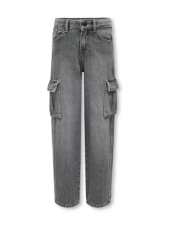 ONLY KIDS Grey Wide Leg Cargo Jeans with Adjustable Waist