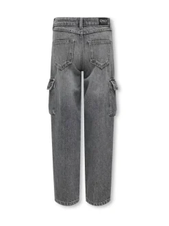 ONLY KIDS Grey Wide Leg Cargo Jeans with Adjustable Waist