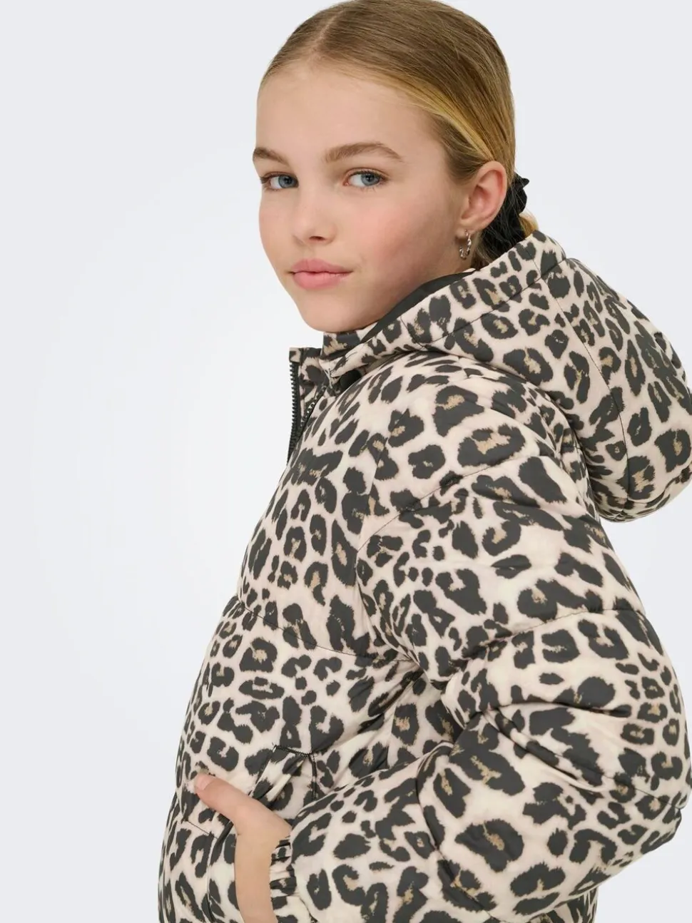 ONLY KIDS Leopard Print Puffer Brown Coat