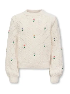 ONLY KIDS Round Neck Flower White Jumper