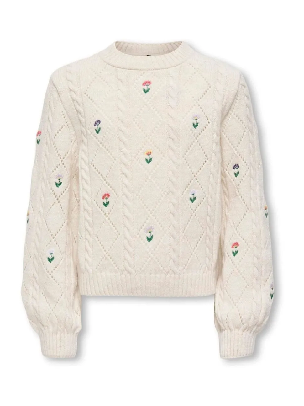 ONLY KIDS Round Neck Flower White Jumper
