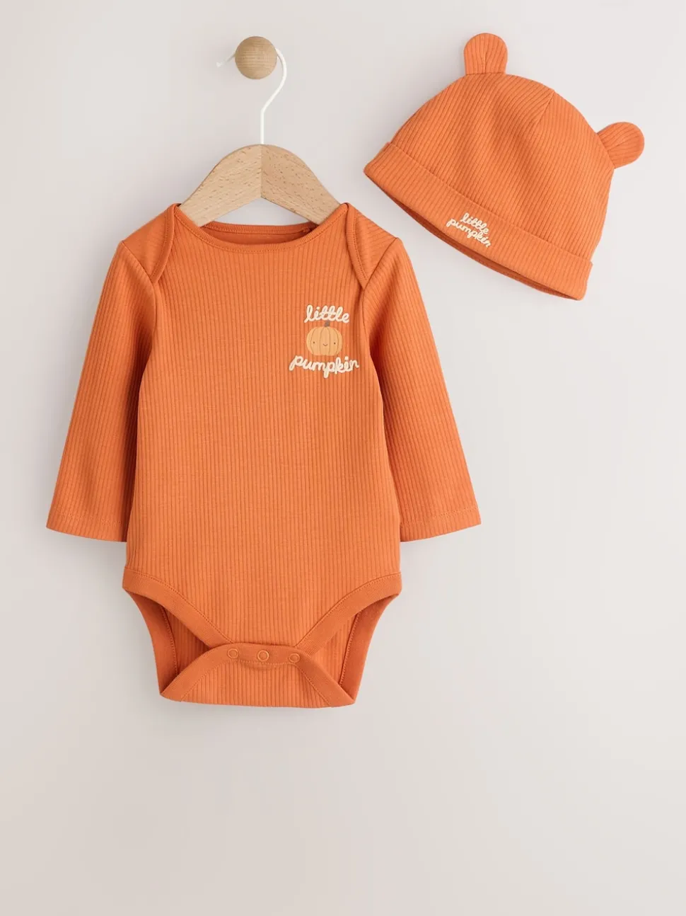 Orange Baby Long Sleeve Halloween Bodysuit and Hat Set