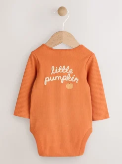 Orange Baby Long Sleeve Halloween Bodysuit and Hat Set