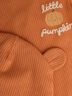 Orange Baby Long Sleeve Halloween Bodysuit and Hat Set