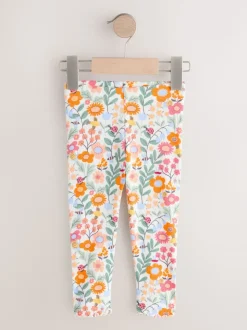 Orange Ditsy Floral Ribbed Leggings (3mths-7yrs)