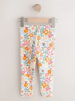 Orange Ditsy Floral Ribbed Leggings (3mths-7yrs)