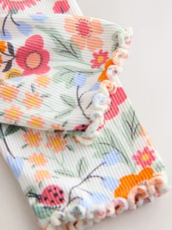 Orange Ditsy Floral Ribbed Leggings (3mths-7yrs)