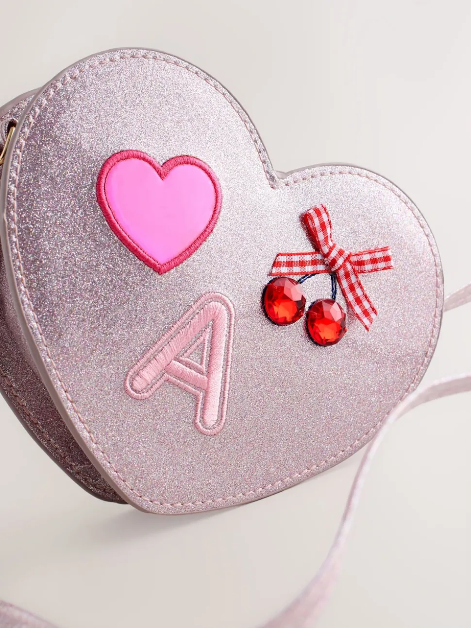 Pale Pink/ Metallic Gem Heart Initial Bag