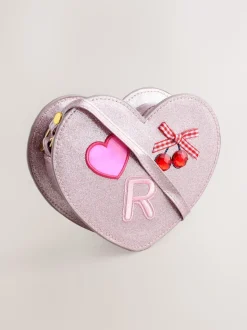 Pale Pink/ Metallic Gem Heart Initial Bag