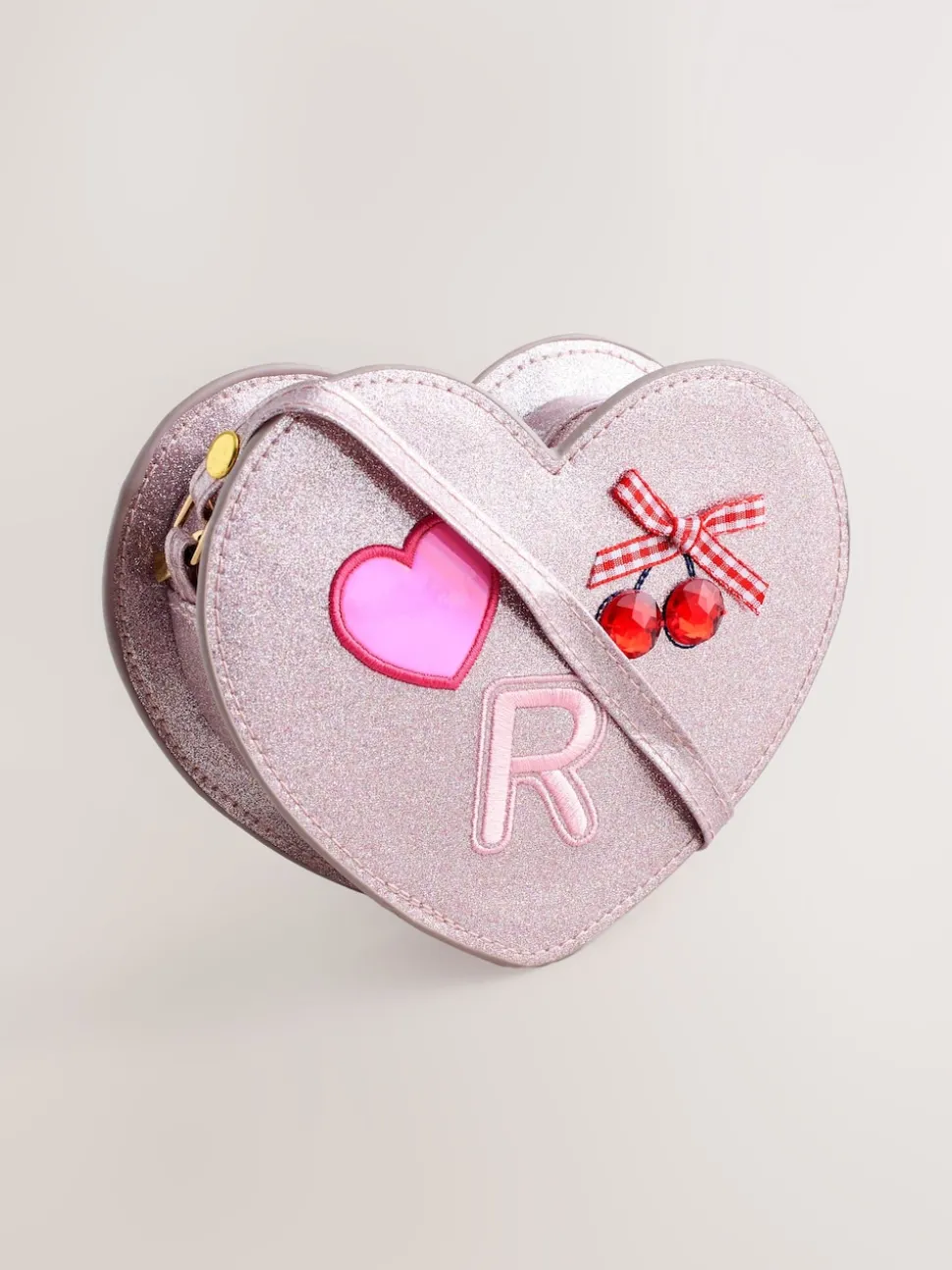 Pale Pink/ Metallic Gem Heart Initial Bag