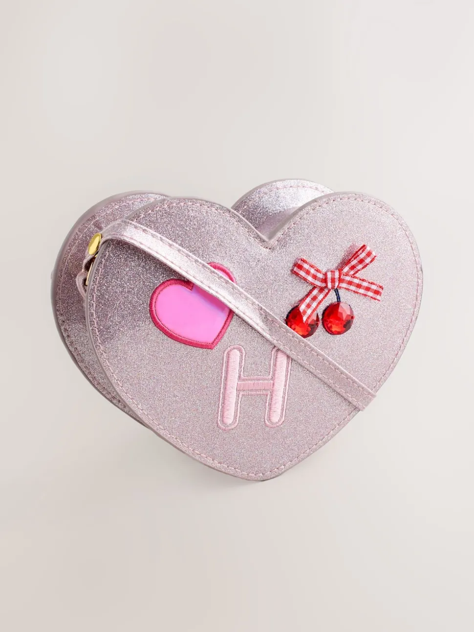 Pale Pink/ Metallic Gem Heart Initial Bag