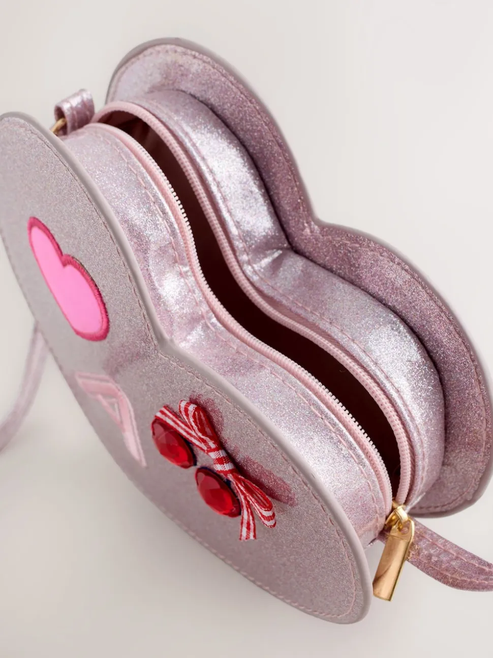 Pale Pink/ Metallic Gem Heart Initial Bag