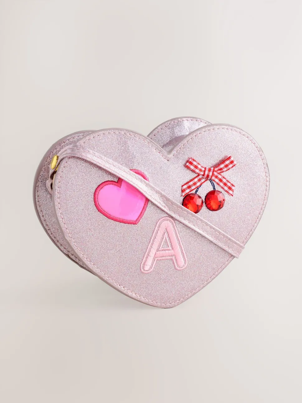 Pale Pink/ Metallic Gem Heart Initial Bag