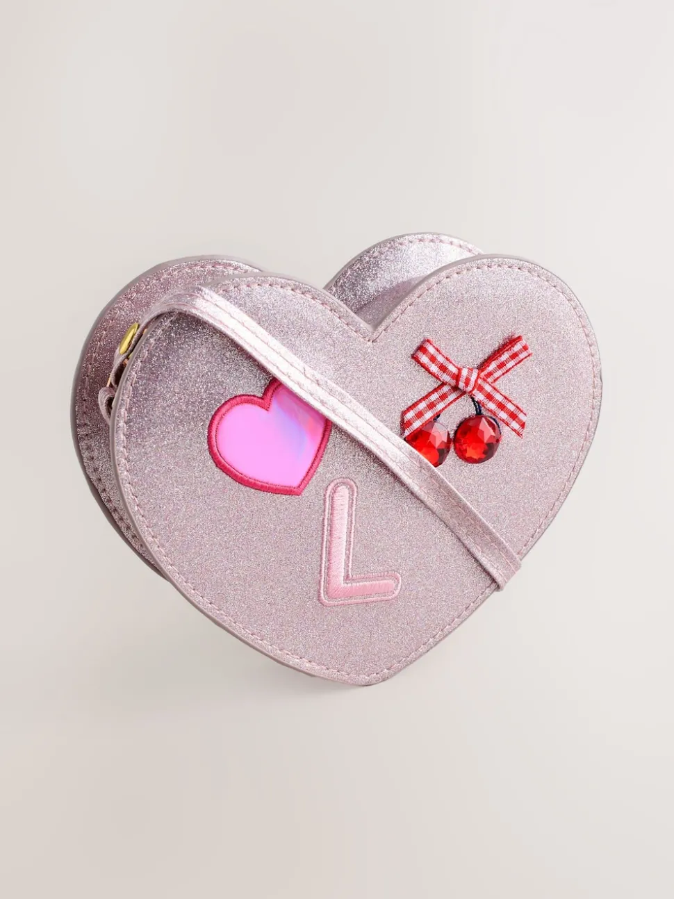 Pale Pink/ Metallic Gem Heart Initial Bag
