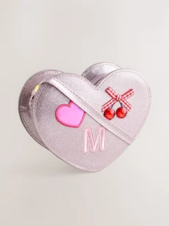 Pale Pink/ Metallic Gem Heart Initial Bag