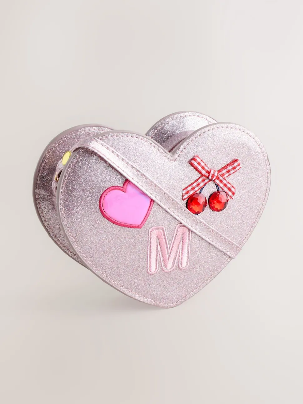 Pale Pink/ Metallic Gem Heart Initial Bag