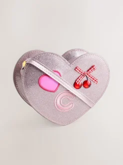 Pale Pink/ Metallic Gem Heart Initial Bag