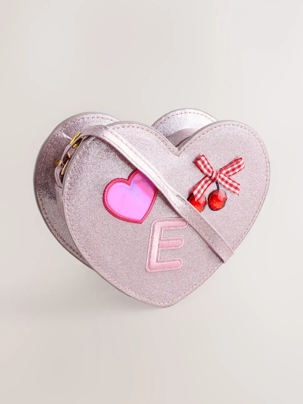Pale Pink/ Metallic Gem Heart Initial Bag