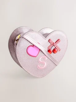 Pale Pink/ Metallic Gem Heart Initial Bag