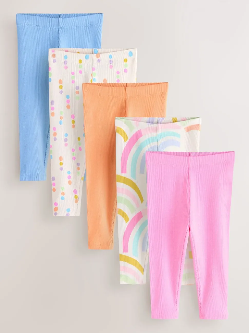 Pastel Rainbow Ribbed Leggings 5 Pack (3mths-7yrs)