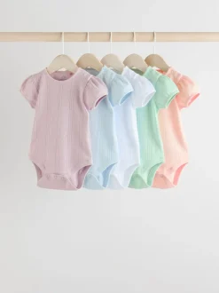 Pastels 5 Pack Short Sleeve Pointelle Baby Bodysuits