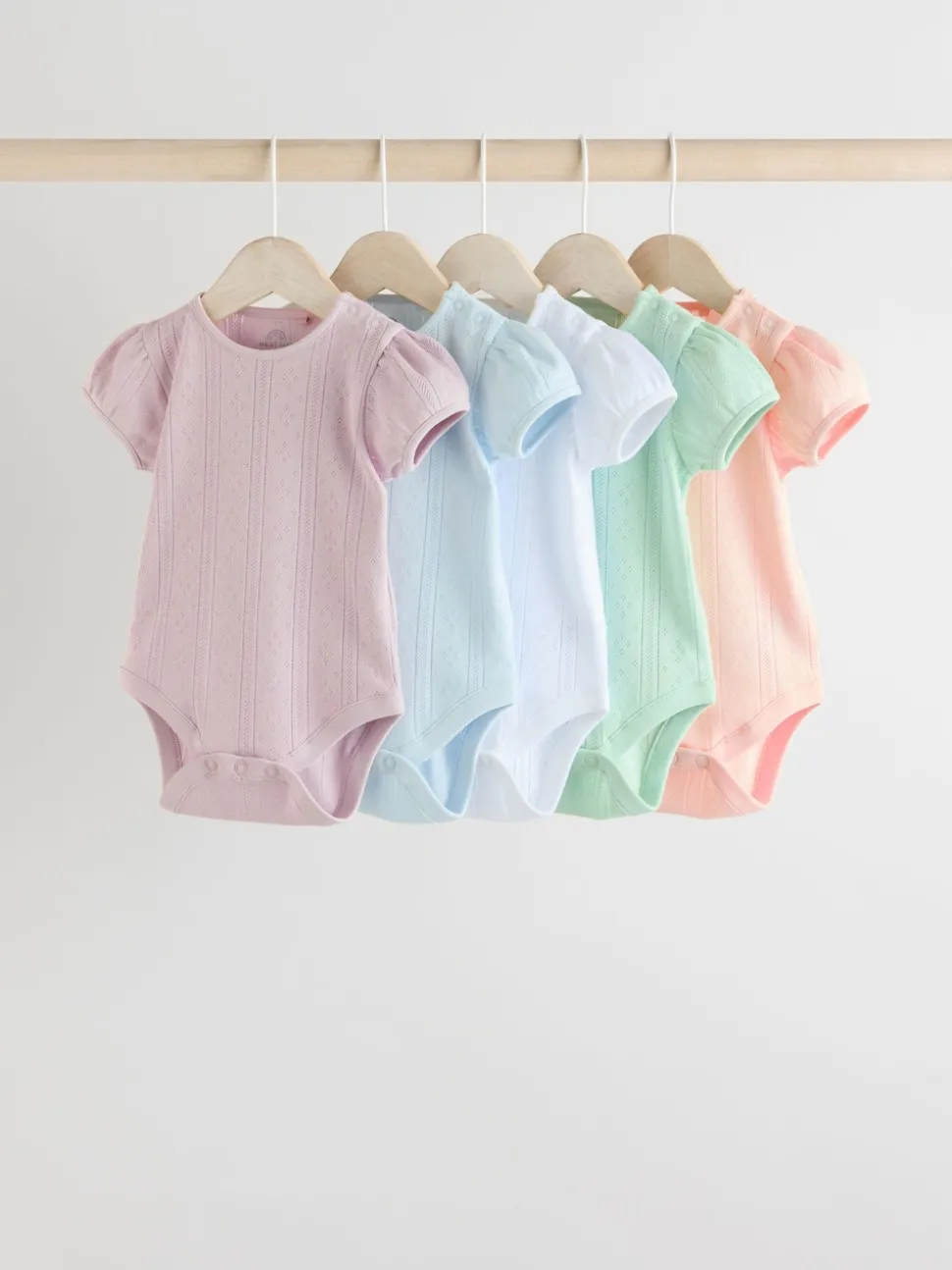 Pastels 5 Pack Short Sleeve Pointelle Baby Bodysuits