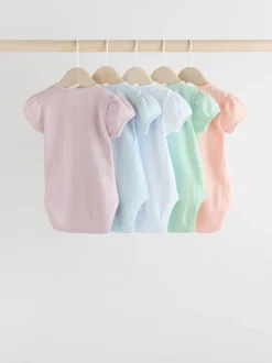 Pastels 5 Pack Short Sleeve Pointelle Baby Bodysuits