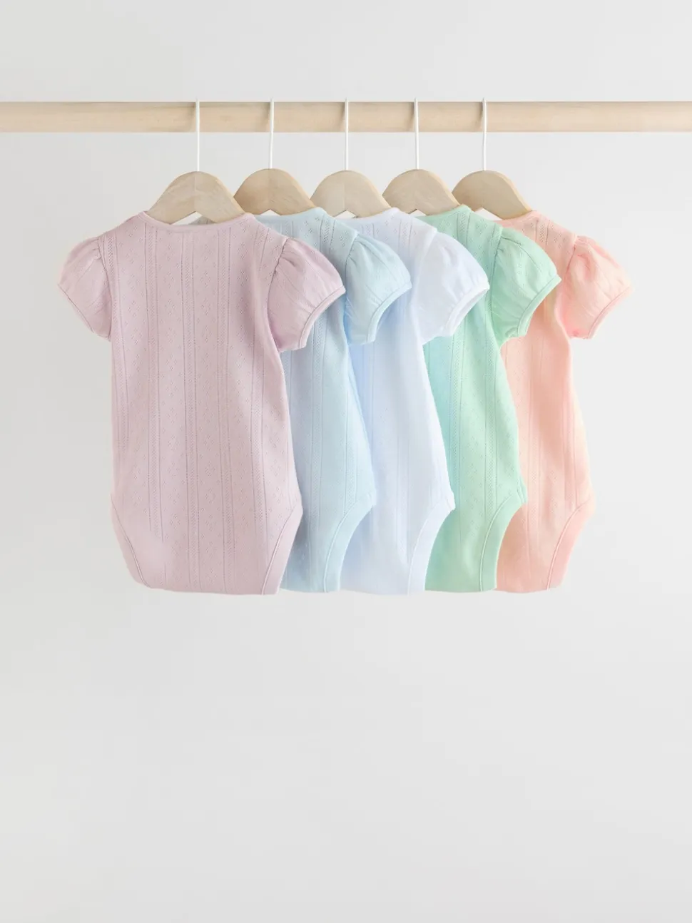 Pastels 5 Pack Short Sleeve Pointelle Baby Bodysuits