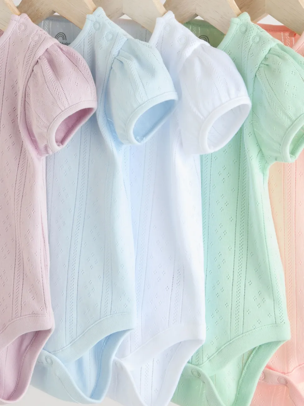 Pastels 5 Pack Short Sleeve Pointelle Baby Bodysuits