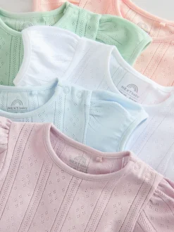 Pastels 5 Pack Short Sleeve Pointelle Baby Bodysuits