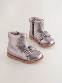 Pewter Grey Metallic Bow Boots