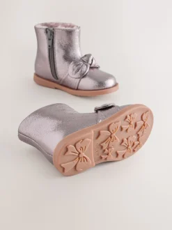 Pewter Grey Metallic Bow Boots