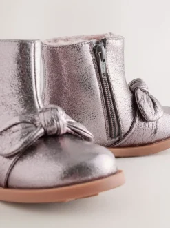 Pewter Grey Metallic Bow Boots